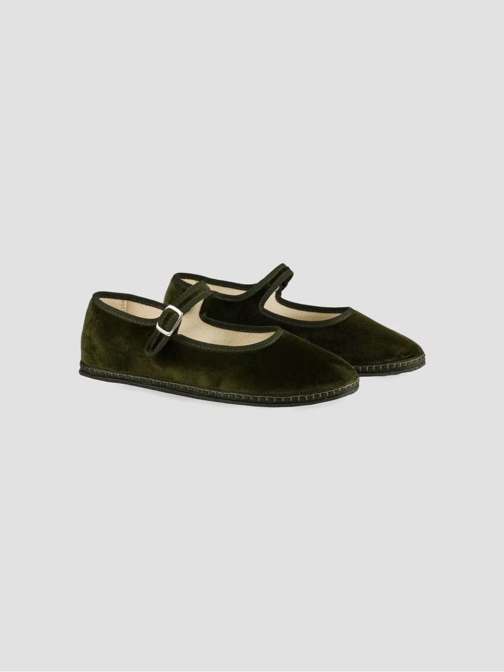 Vibi Venezia Velvet Mary Jane Flats in Olive Green